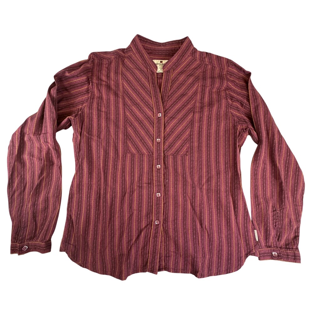 Woolrich Shirt Womens Petite Medium Red 100% Cotton Striped Button Front Top